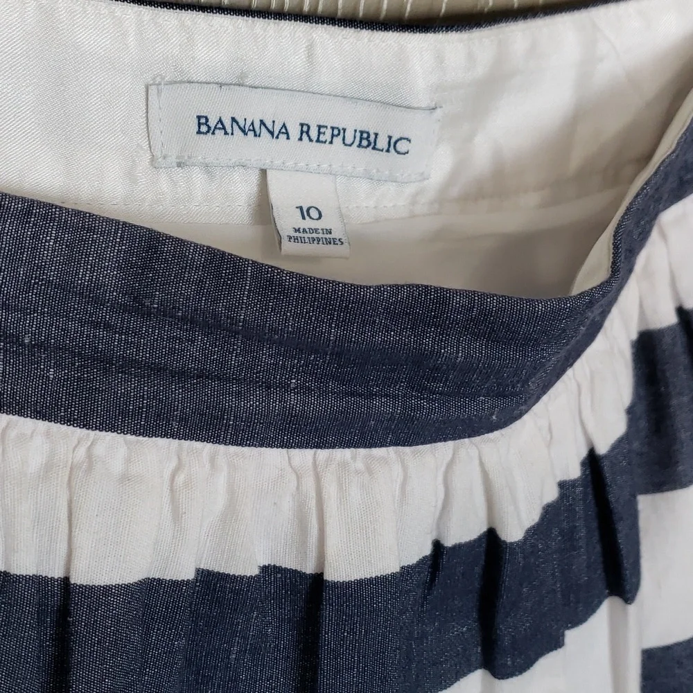 🪲 RARE Banana Republic Navy White striped linen pleated full maxi skirt 2/4 - Picture 4 of 6